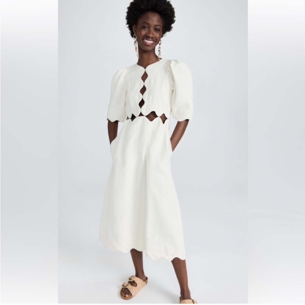 Sea New York White Embellished Puff Sleeve Midi Dress